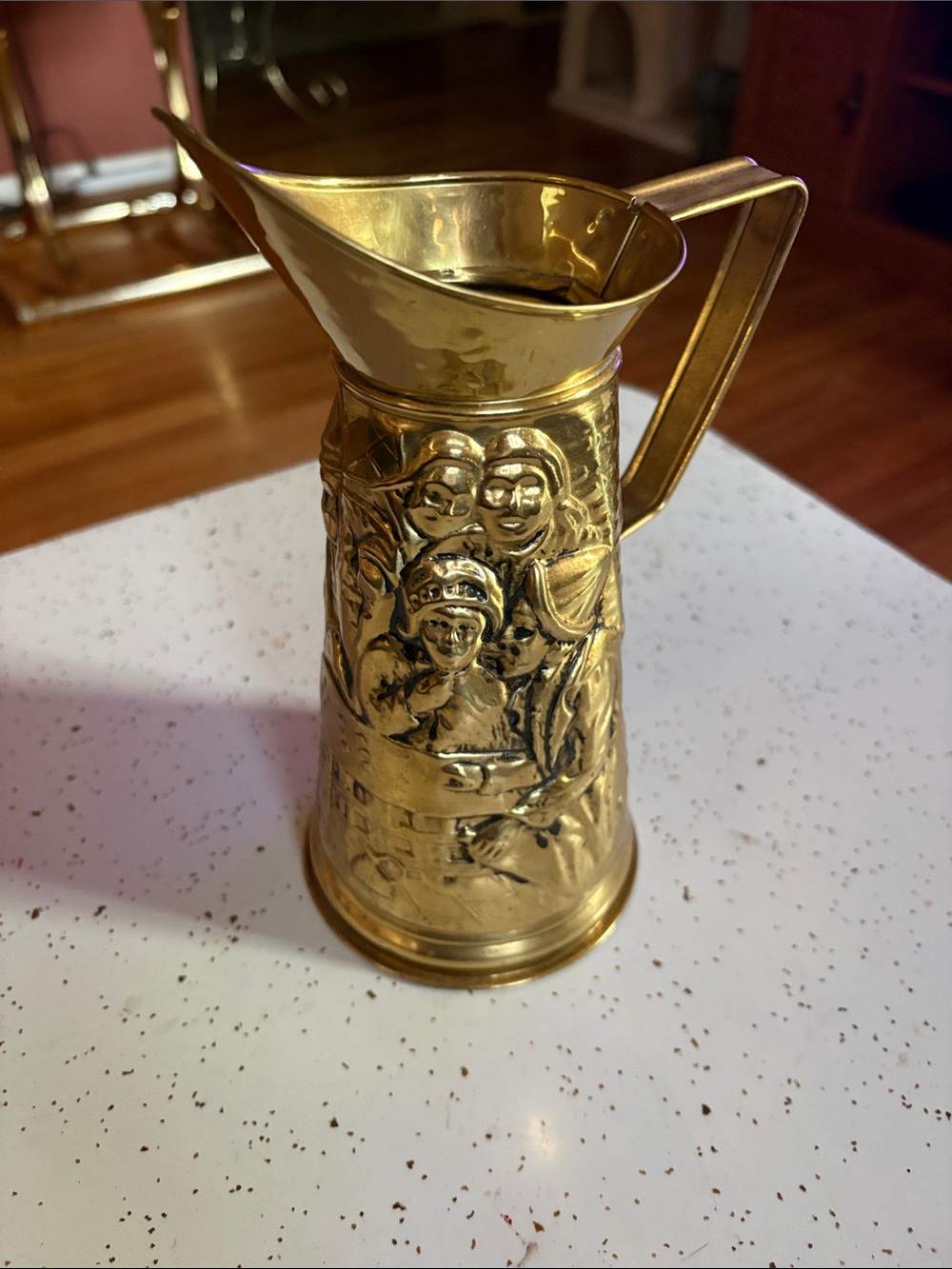 Embossed Decorative Brass Pitcher - Gold Finish